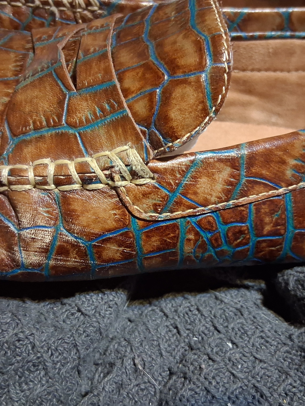 Donald J Pliner Mens Size 12 DEKEL Croc Print Leather Suede Driving Shoes Penny - Picture 4 of 7